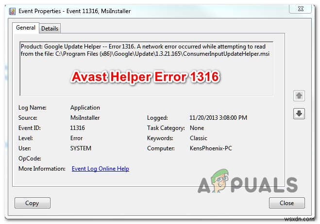 วิธีแก้ไขข้อผิดพลาด Avast Helper 1316 