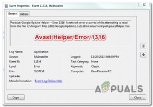 วิธีแก้ไขข้อผิดพลาด Avast Helper 1316 