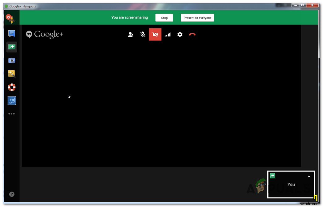 Google Hangouts หน้าจอดำเมื่อแชร์หน้าจอ 