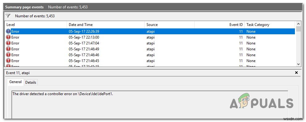 ไดรเวอร์ตรวจพบข้อผิดพลาดของคอนโทรลเลอร์บน \Device\Ide\IdePort1 