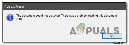 Adobe Reader Error 110  ไม่สามารถบันทึกเอกสารได้  