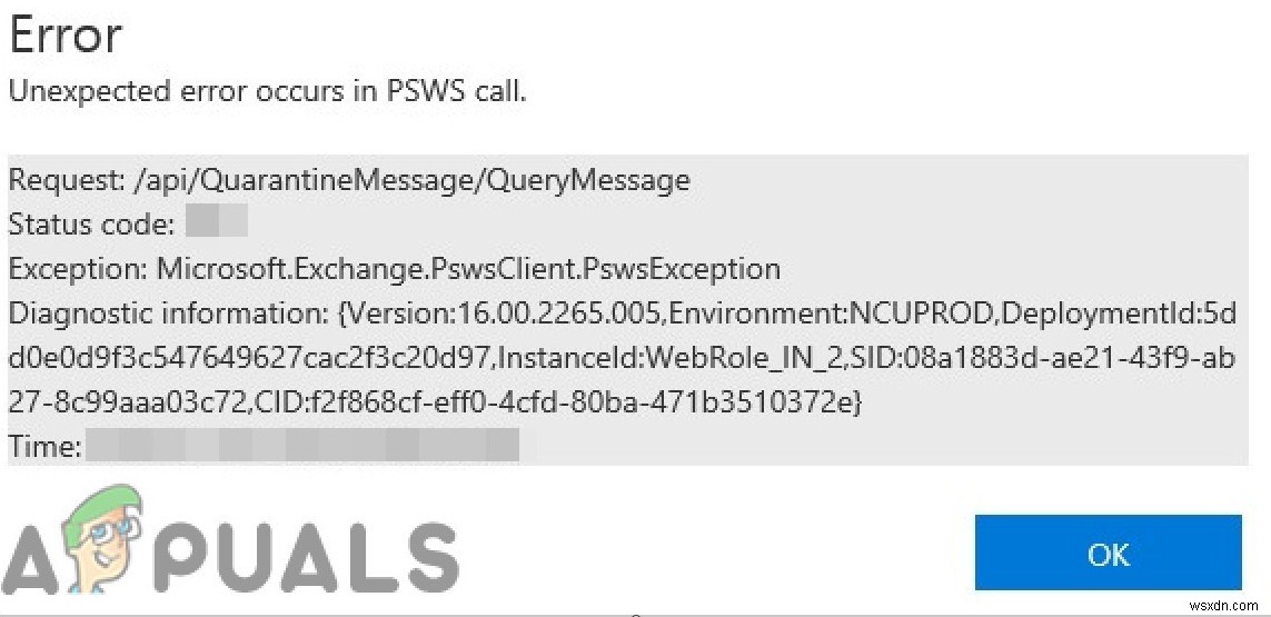 เกิดข้อผิดพลาดที่ไม่คาดคิดใน PSWS Call 