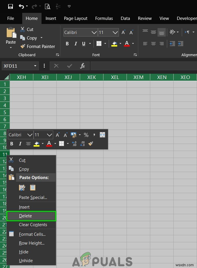 ไม่สามารถเพิ่มหรือสร้างเซลล์ใหม่ใน Excel 