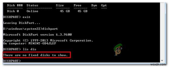 ข้อผิดพลาด DiskPart  ไม่มีดิสก์คงที่ที่จะแสดง  