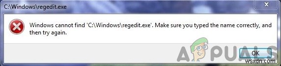 แก้ไข:Windows ไม่พบ regedit.exe 