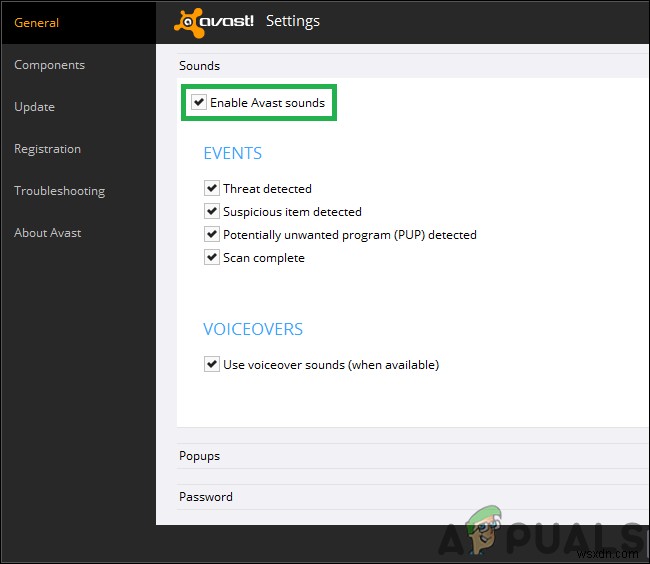 การปิดกั้น avast ที่ไม่ต้องการ! ป๊อปอัพ 