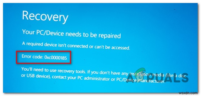 หากคุณได้รับข้อผิดพลาดการกู้คืนหน้าจอสีน้ำเงินของ Windows 10 0x0000185 