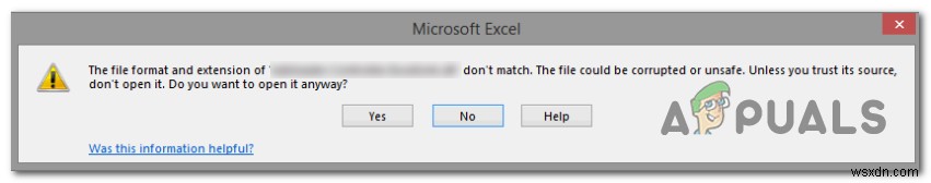  รูปแบบไฟล์และนามสกุลไม่ตรงกัน  แก้ไขข้อผิดพลาดใน Excel 