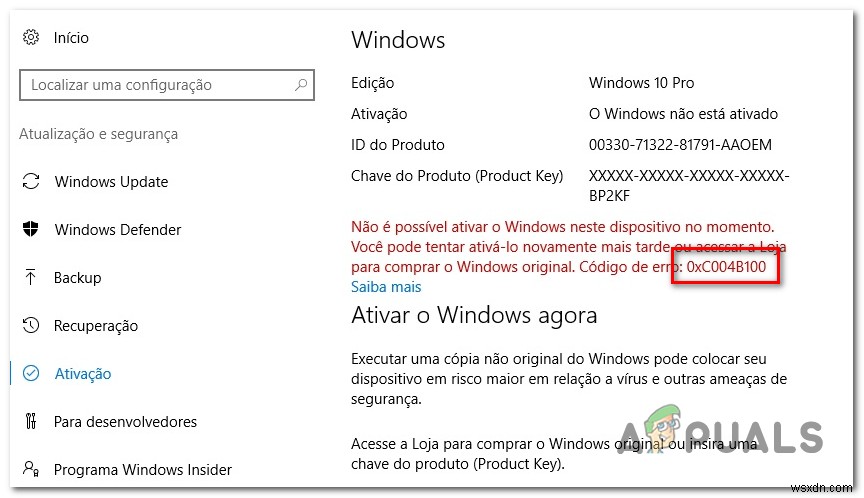 แก้ไขข้อผิดพลาดการเปิดใช้งาน Windows 0xC004B100 
