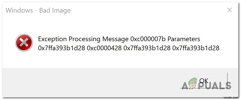 ข้อความประมวลผลข้อยกเว้น 0xc000007b พารามิเตอร์ในการแก้ไขปัญหาการเริ่มต้น 