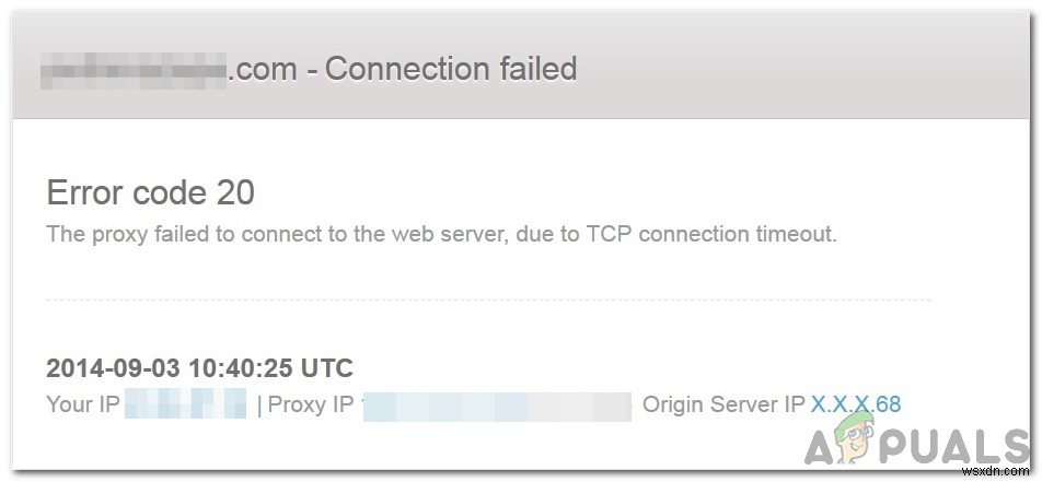 วิธีแก้ไข  รหัสข้อผิดพลาด 20:พร็อกซีไม่สามารถเชื่อมต่อกับเว็บเซิร์ฟเวอร์เนื่องจากการหมดเวลาการเชื่อมต่อ TCP  เมื่อเชื่อมต่อกับพร็อกซี 