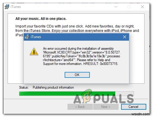 วิธีแก้ไขข้อผิดพลาด iTunes  HRESULT 0x80073715  