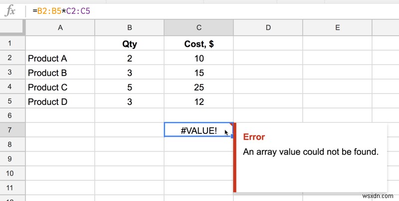วิธีแก้ไขข้อผิดพลาด  ไม่พบค่าอาร์เรย์  บน Excel 