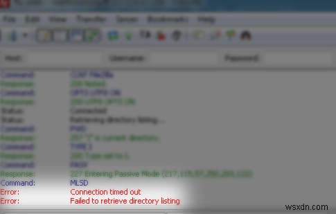 วิธีการแก้ไขข้อผิดพลาด  ล้มเหลวในการดึงข้อมูลรายชื่อไดเรกทอรี  บน FileZilla 