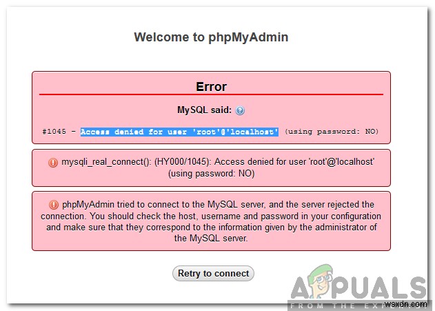 วิธีแก้ไขข้อผิดพลาดการเข้าถึงถูกปฏิเสธสำหรับผู้ใช้  root @ localhost  บน MySQL 