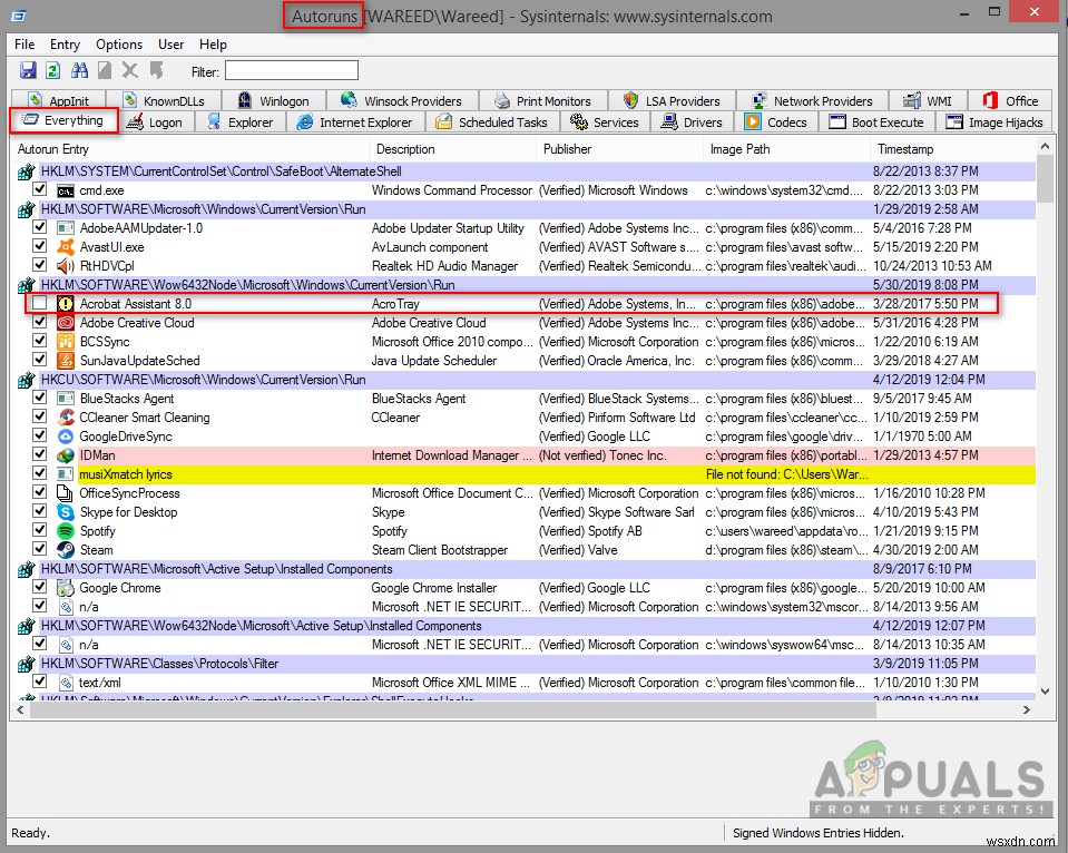 วิธีปิดการใช้งาน Adobe AcroTray.exe จากการเริ่มต้นเมื่อเริ่มต้น