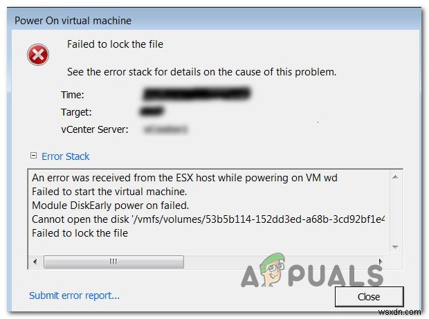 แก้ไข:VMware ไม่สามารถล็อกไฟล์ 