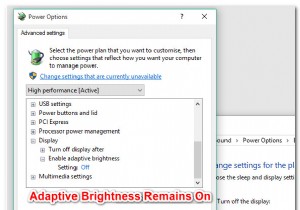 แก้ไข:Windows 10 Adaptive Brightness จะไม่ปิด 