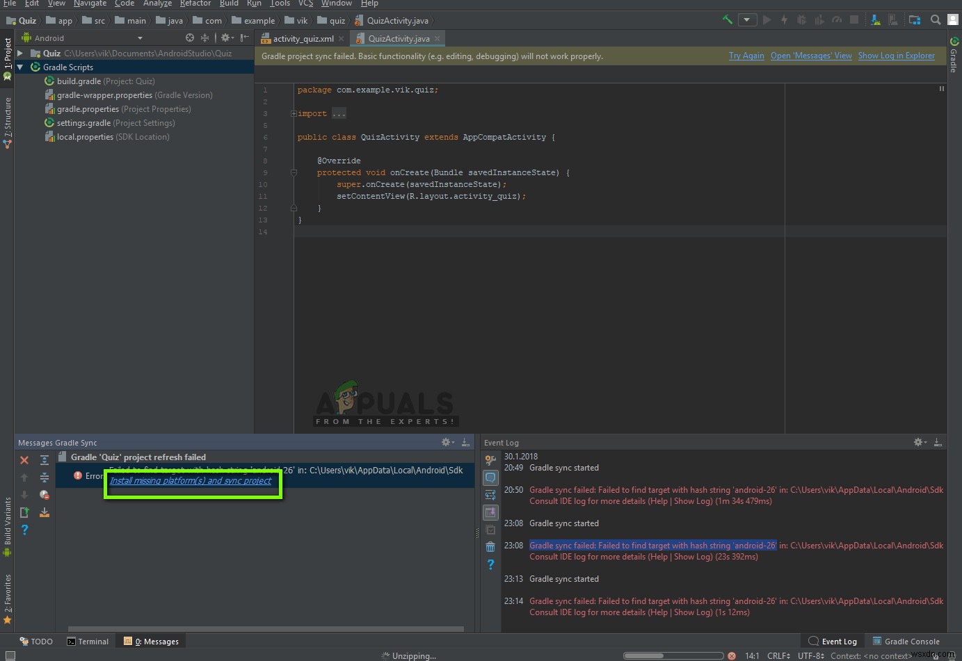 แก้ไข:การซิงค์โปรเจ็กต์ Gradle ล้มเหลว 