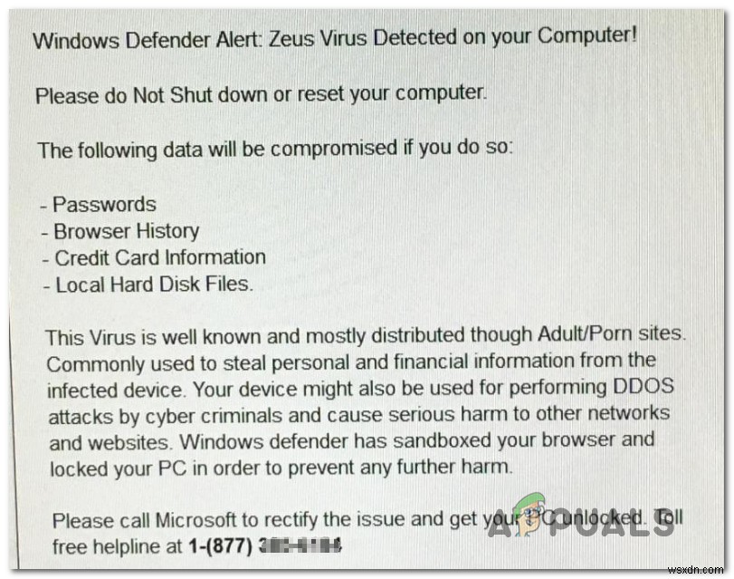 แก้ไข:การแจ้งเตือนของ Windows Defender:ตรวจพบไวรัส Zeus บนคอมพิวเตอร์ของคุณ 