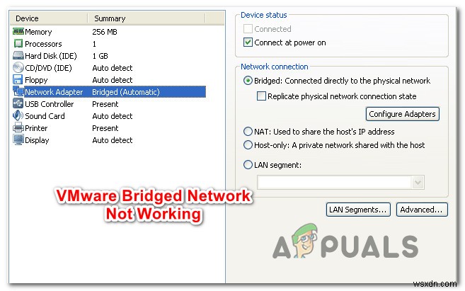 แก้ไข:VMware Bridged Network ไม่ทำงาน 