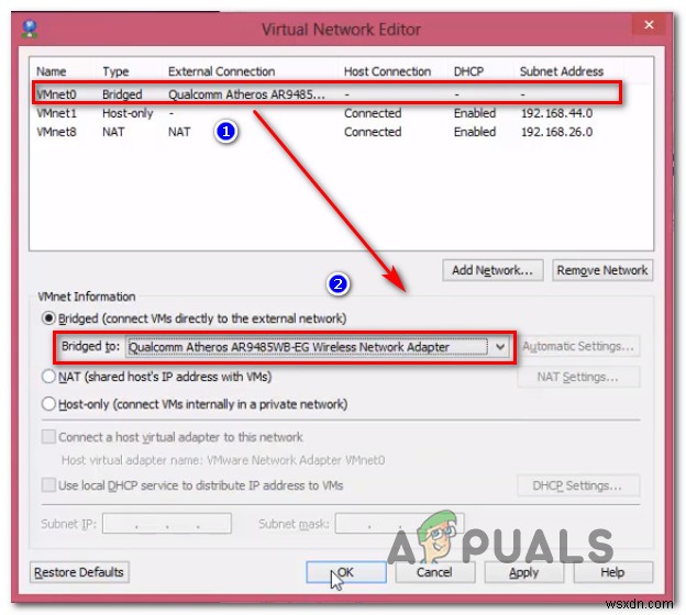 แก้ไข:VMware Bridged Network ไม่ทำงาน 