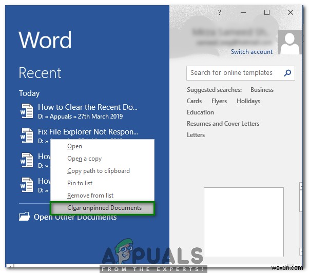 วิธีล้างหรือปิดใช้งานรายการเอกสารล่าสุดใน Microsoft Word 
