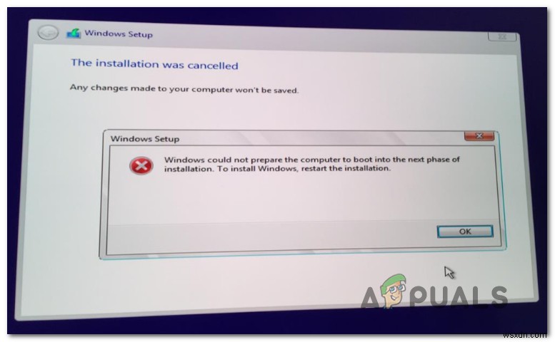 แก้ไข:Windows ไม่สามารถเตรียมคอมพิวเตอร์ให้บูตเข้าสู่ขั้นตอนการติดตั้งถัดไปได้ 
