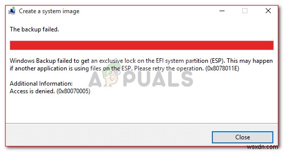 แก้ไข:การสำรองข้อมูลของ Windows ไม่สามารถรับการล็อกแบบพิเศษบน ESP 