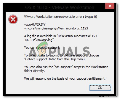 แก้ไข:VMware Workstation Unrecoverable Error (vcpu-0) 