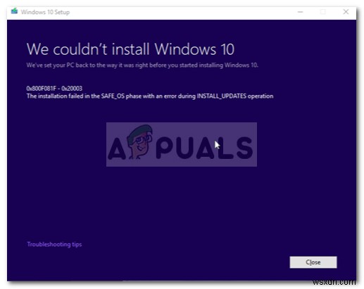 แก้ไข:ข้อผิดพลาด Windows Update 0x800F081F 