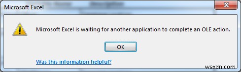 แก้ไข:Microsoft Excel กำลังรอแอปพลิเคชันอื่นเพื่อดำเนินการ OLE ให้เสร็จสิ้น 