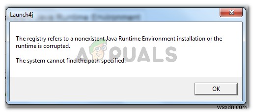 แก้ไข:รีจิสทรีอ้างถึง Java Runtime Environment . ที่ไม่มีอยู่จริง 