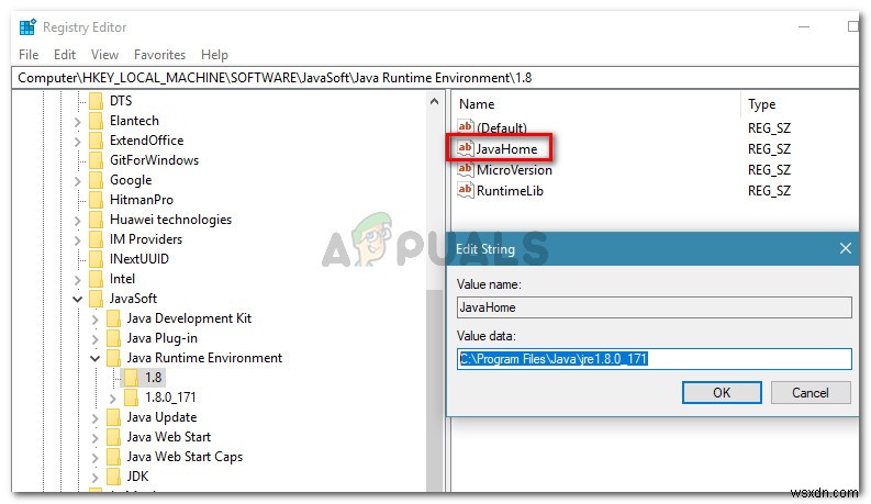 แก้ไข:รีจิสทรีอ้างถึง Java Runtime Environment . ที่ไม่มีอยู่จริง 