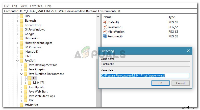 แก้ไข:รีจิสทรีอ้างถึง Java Runtime Environment . ที่ไม่มีอยู่จริง 