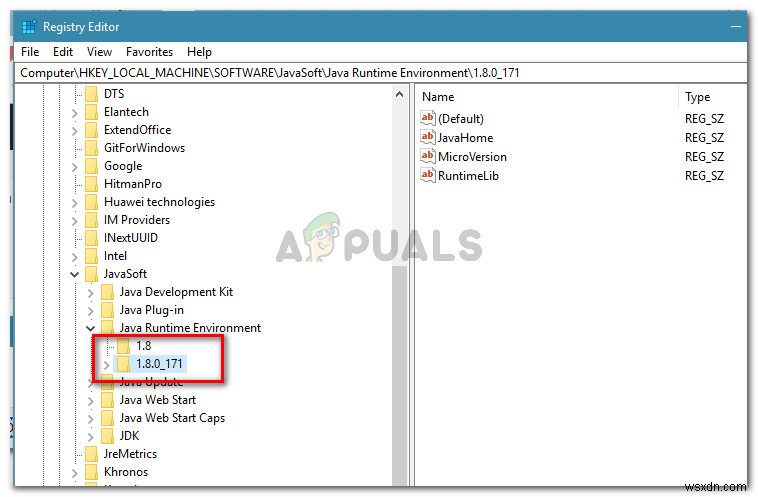 แก้ไข:รีจิสทรีอ้างถึง Java Runtime Environment . ที่ไม่มีอยู่จริง 