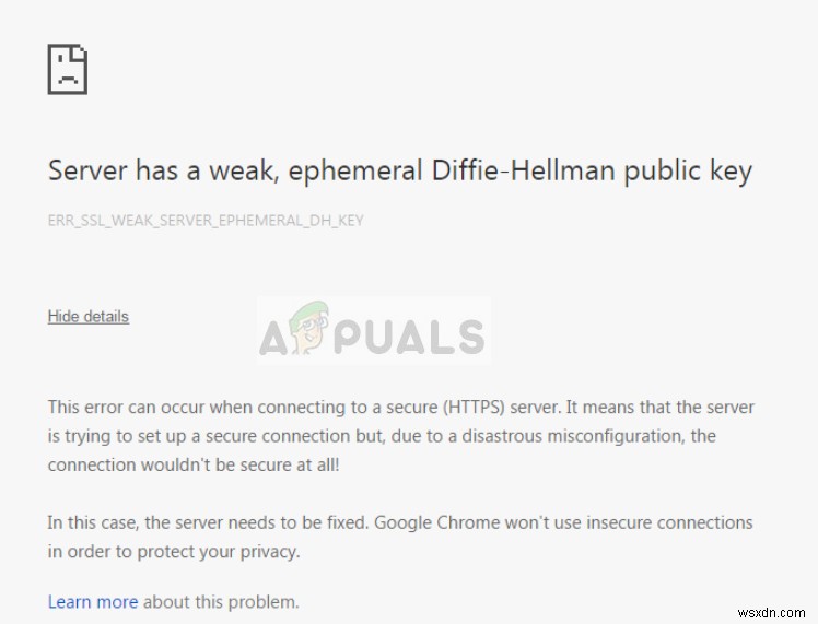 แก้ไข:เซิร์ฟเวอร์มีคีย์สาธารณะ Diffie-Hellman ชั่วคราวที่อ่อนแอ 