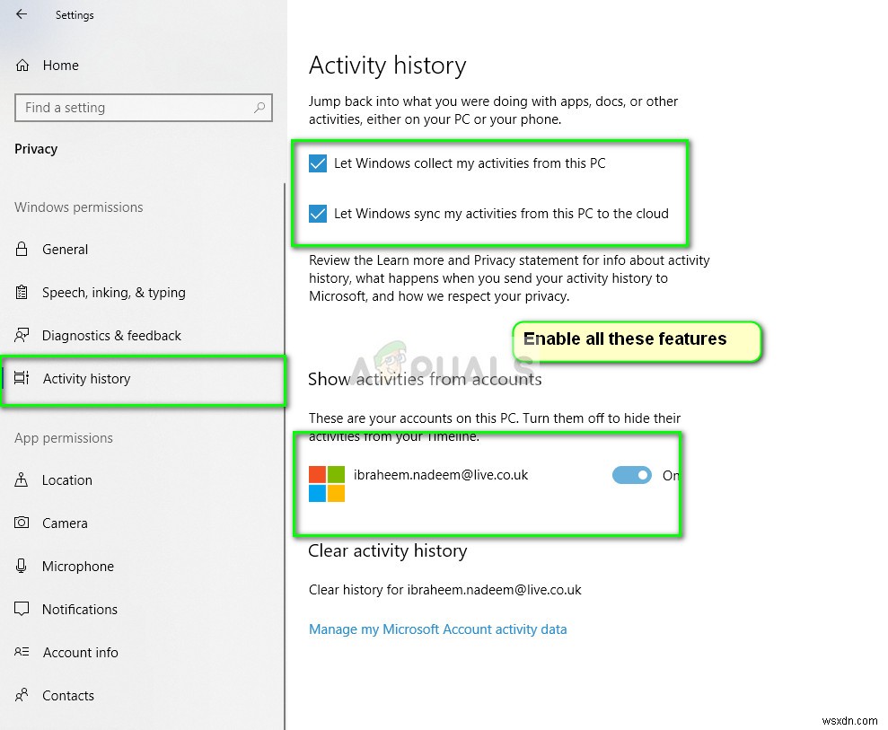 วิธีเปิดใช้งาน Windows Timeline 