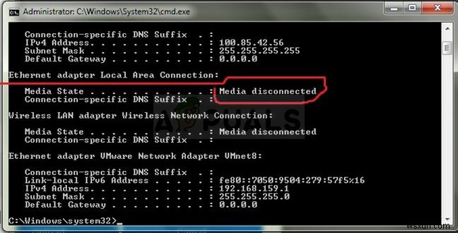 แก้ไข:Media State  Media Disconnected Error  