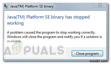 แก้ไข:ไบนารี Java Platform SE หยุดทำงาน 