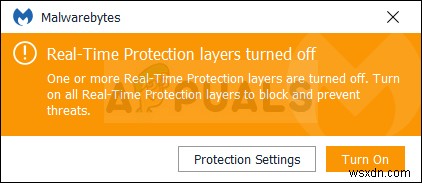 แก้ไข:ปิดเลเยอร์การป้องกันตามเวลาจริงของ Malwarebytes 