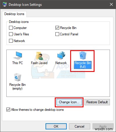 วิธีการเปลี่ยนไอคอนถังรีไซเคิล 