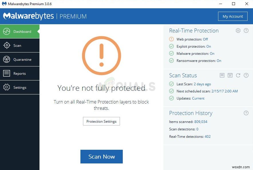 วิธีแก้ Malwarebytes Real-Time Web Protection จะไม่เปิด Error 