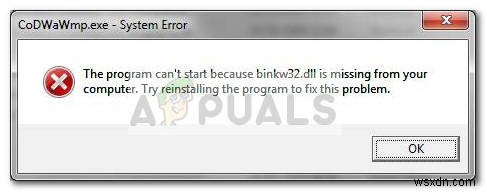 แก้ไข:binkw32.dll ไม่มีข้อผิดพลาด