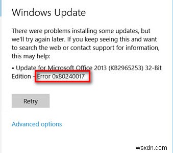 แก้ไข:ข้อผิดพลาด Windows Update 0x80240017 