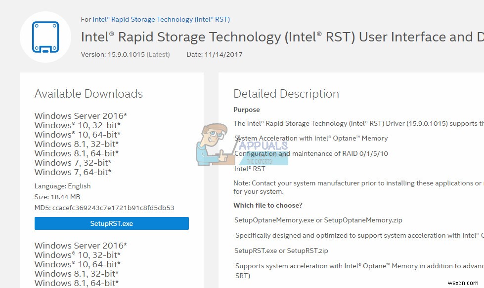 แก้ไข:บริการ Intel RST ไม่ทำงาน 