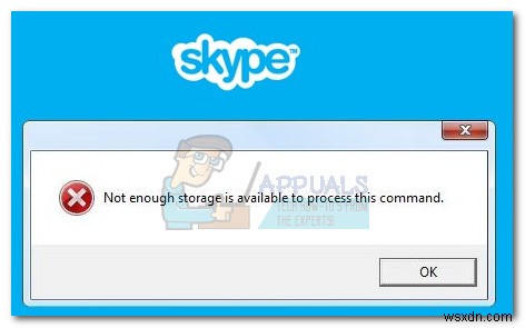 แก้ไข:Skype มีพื้นที่เก็บข้อมูลไม่เพียงพอสำหรับประมวลผลคำสั่งนี้