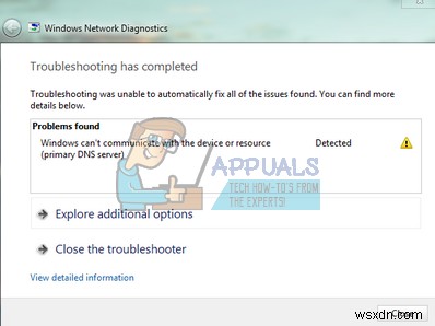 แก้ไข:Windows ไม่สามารถสื่อสารกับอุปกรณ์หรือทรัพยากร (เซิร์ฟเวอร์ DNS หลัก) 