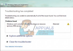 แก้ไข:Windows ไม่สามารถสื่อสารกับอุปกรณ์หรือทรัพยากร (เซิร์ฟเวอร์ DNS หลัก) 