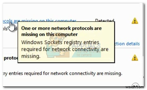 แก้ไข:รายการรีจิสทรีของซ็อกเก็ต Windows ที่จำเป็นสำหรับการเชื่อมต่อเครือข่ายหายไป 